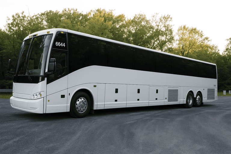 exterior of Queens Coach Bus Service coach bus