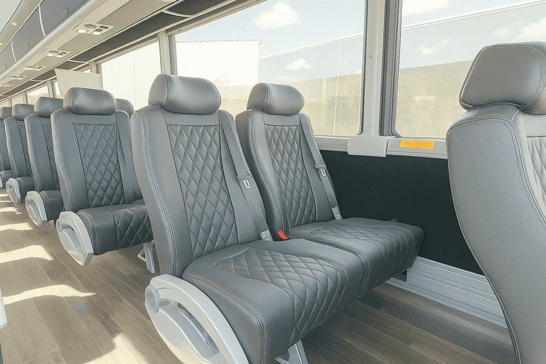 interior of Queens Coach Bus Service charter bus