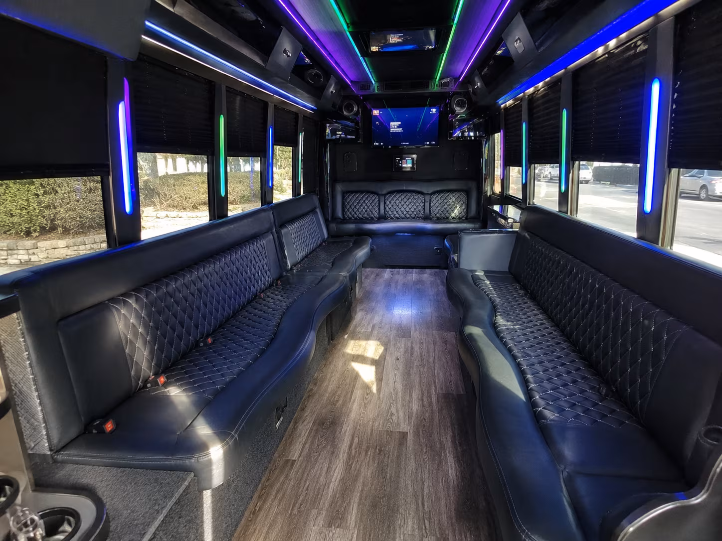 queens 15 passenger party bus interior