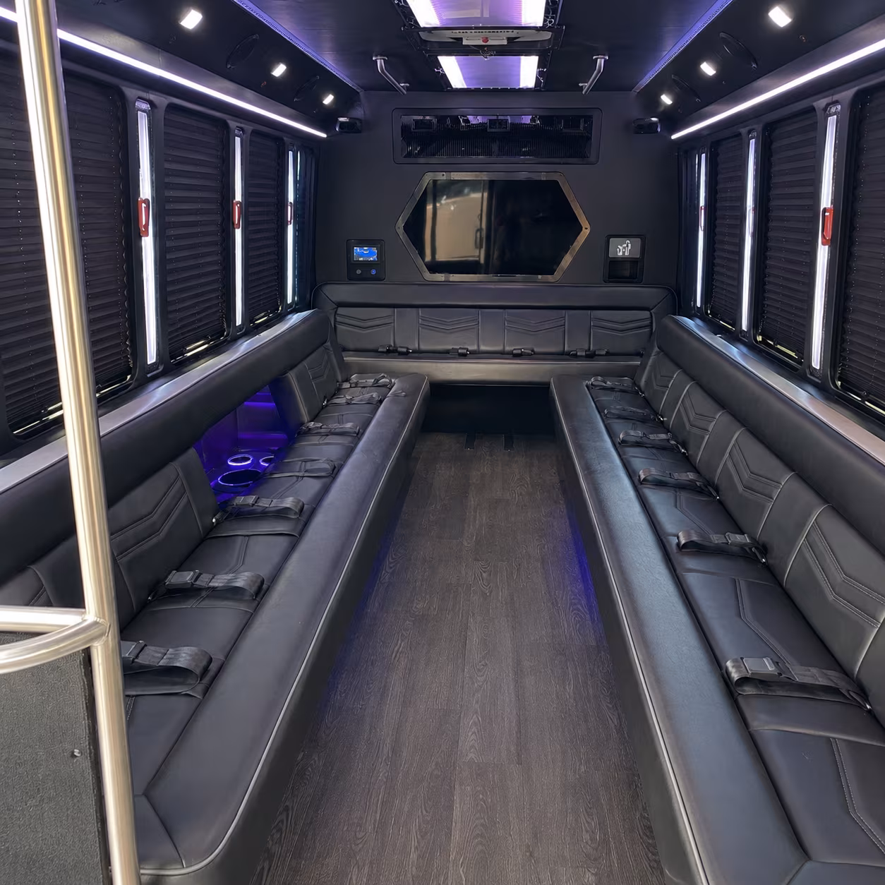 queens 18 passenger party bus interior