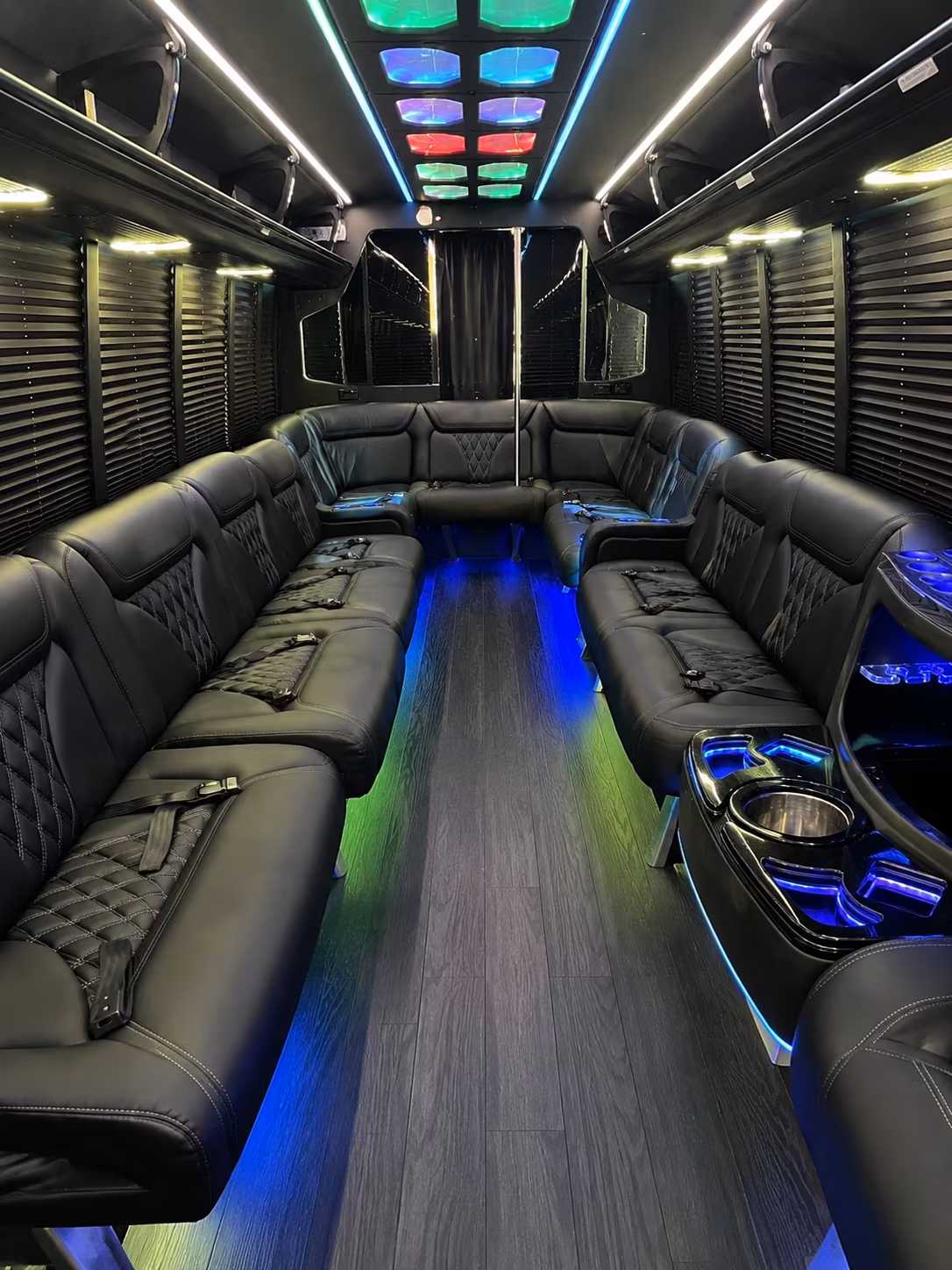 queens 20 passenger party bus interior