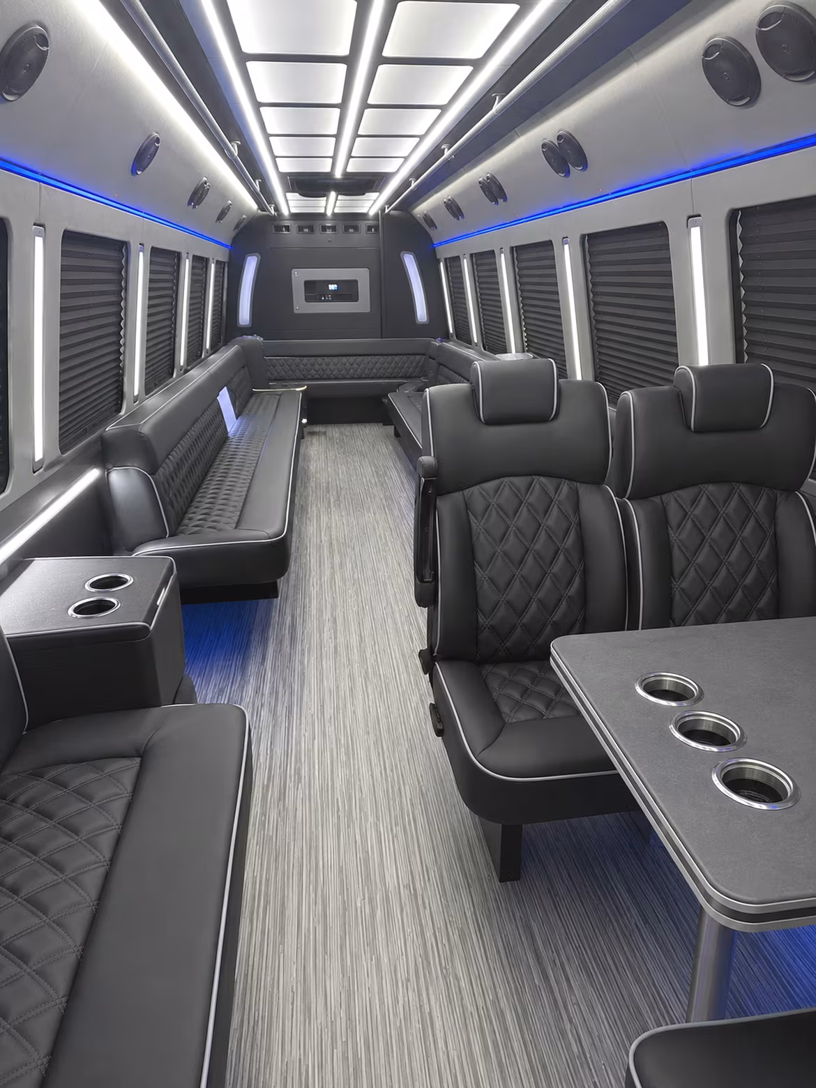 queens 25 passenger party bus inside