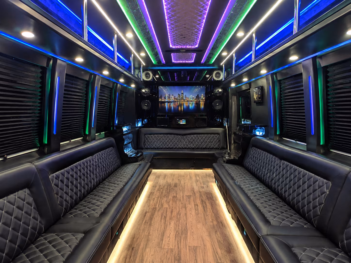 queens 25 passenger party bus interior