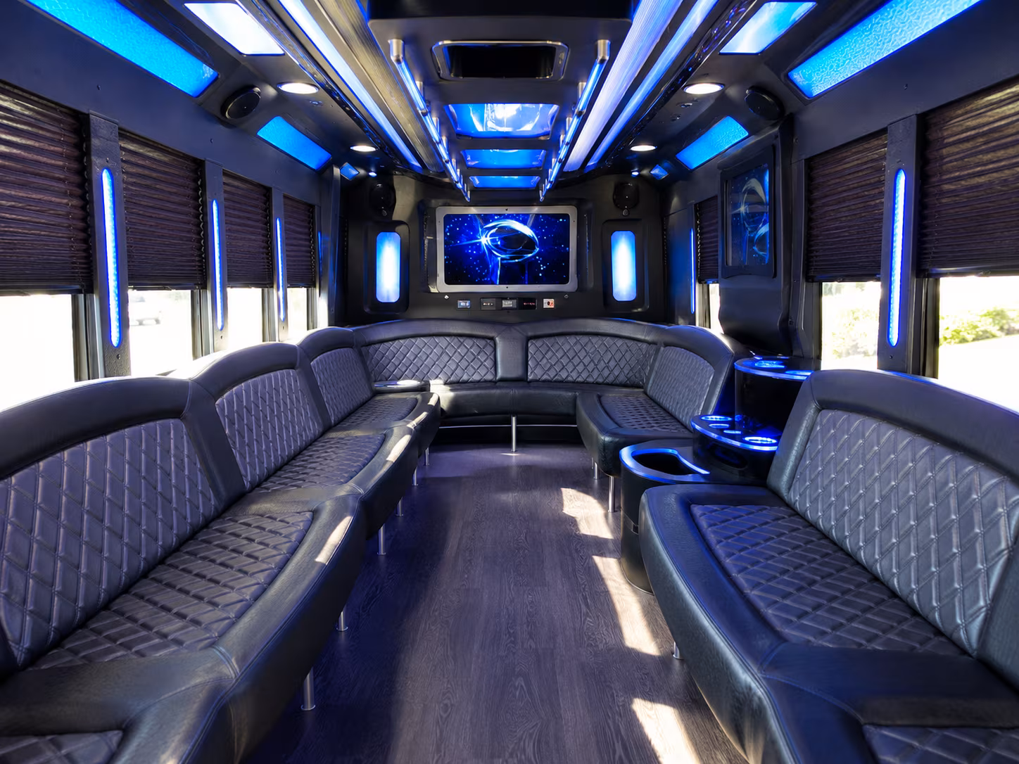 queens 28 passenger party bus inside