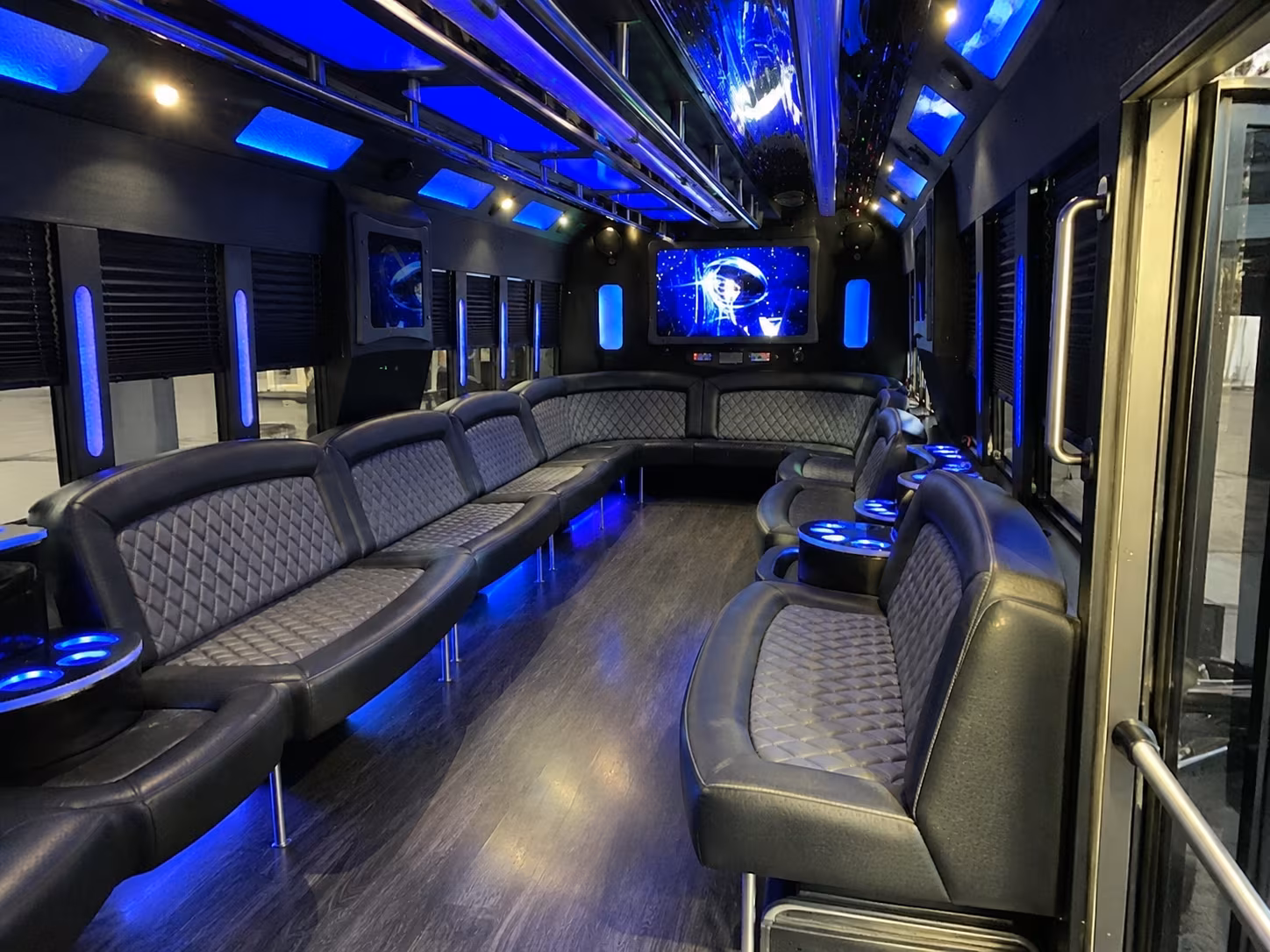 queens 28 passenger party bus interior