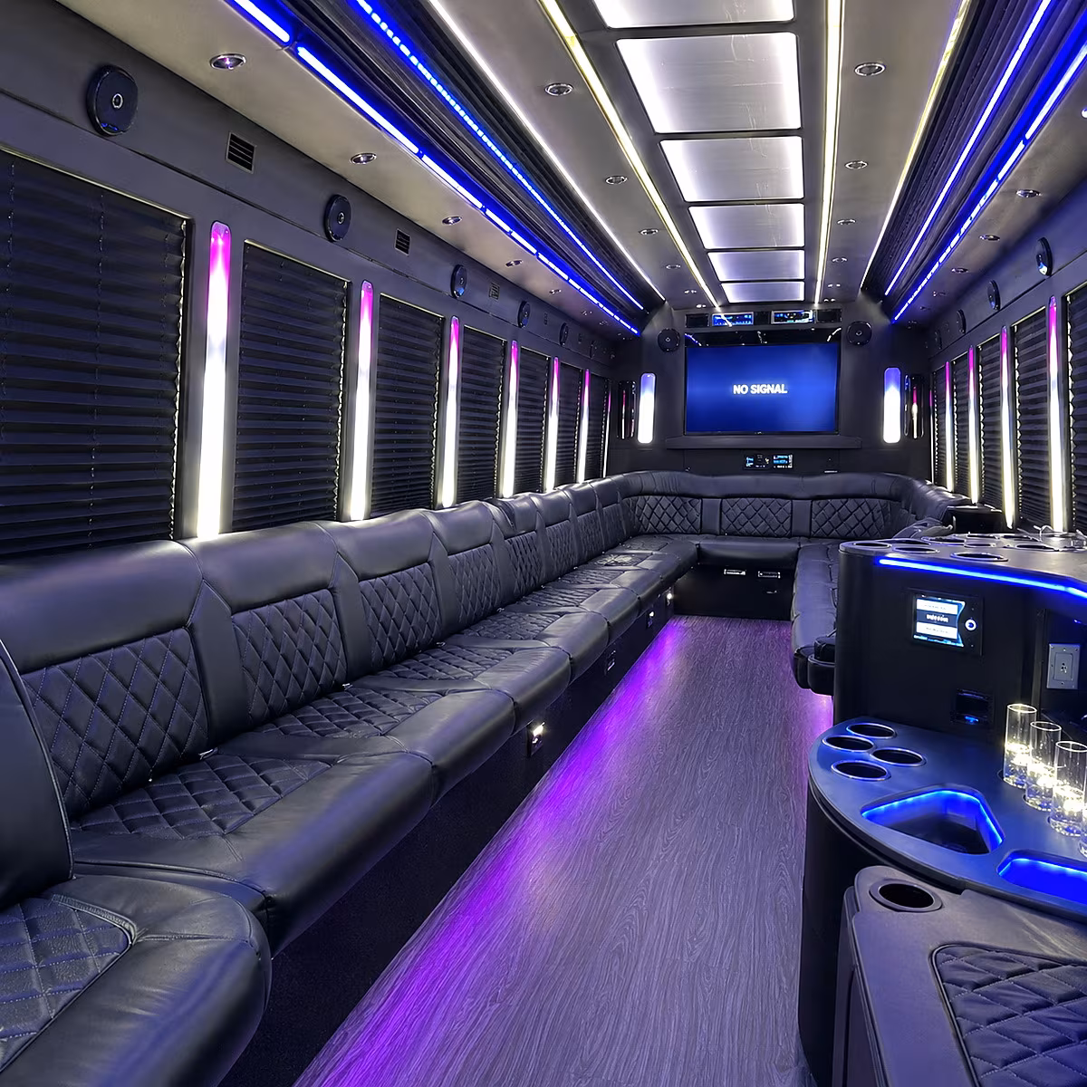 queens 30 passenger party bus inside