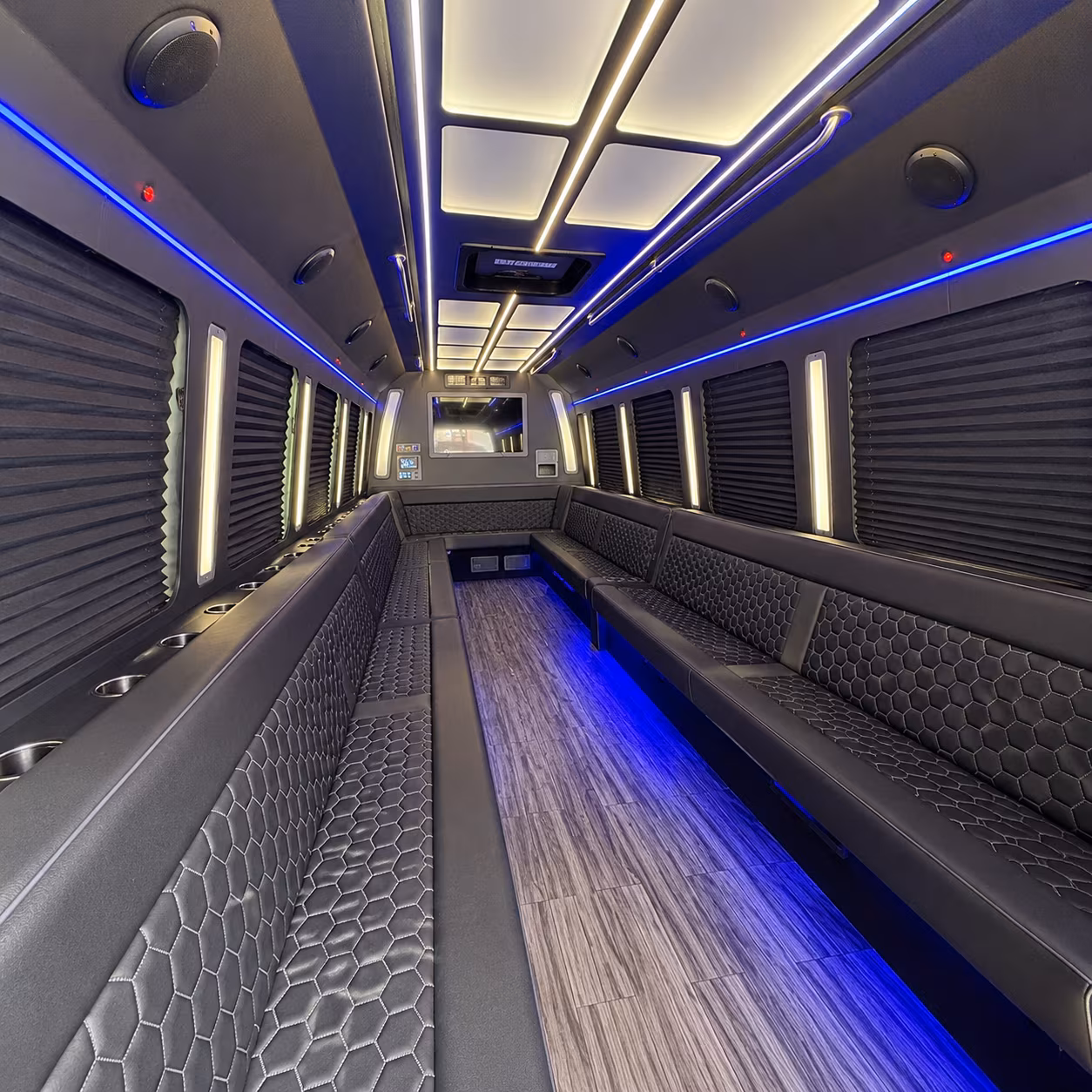 queens 30 passenger party bus interior