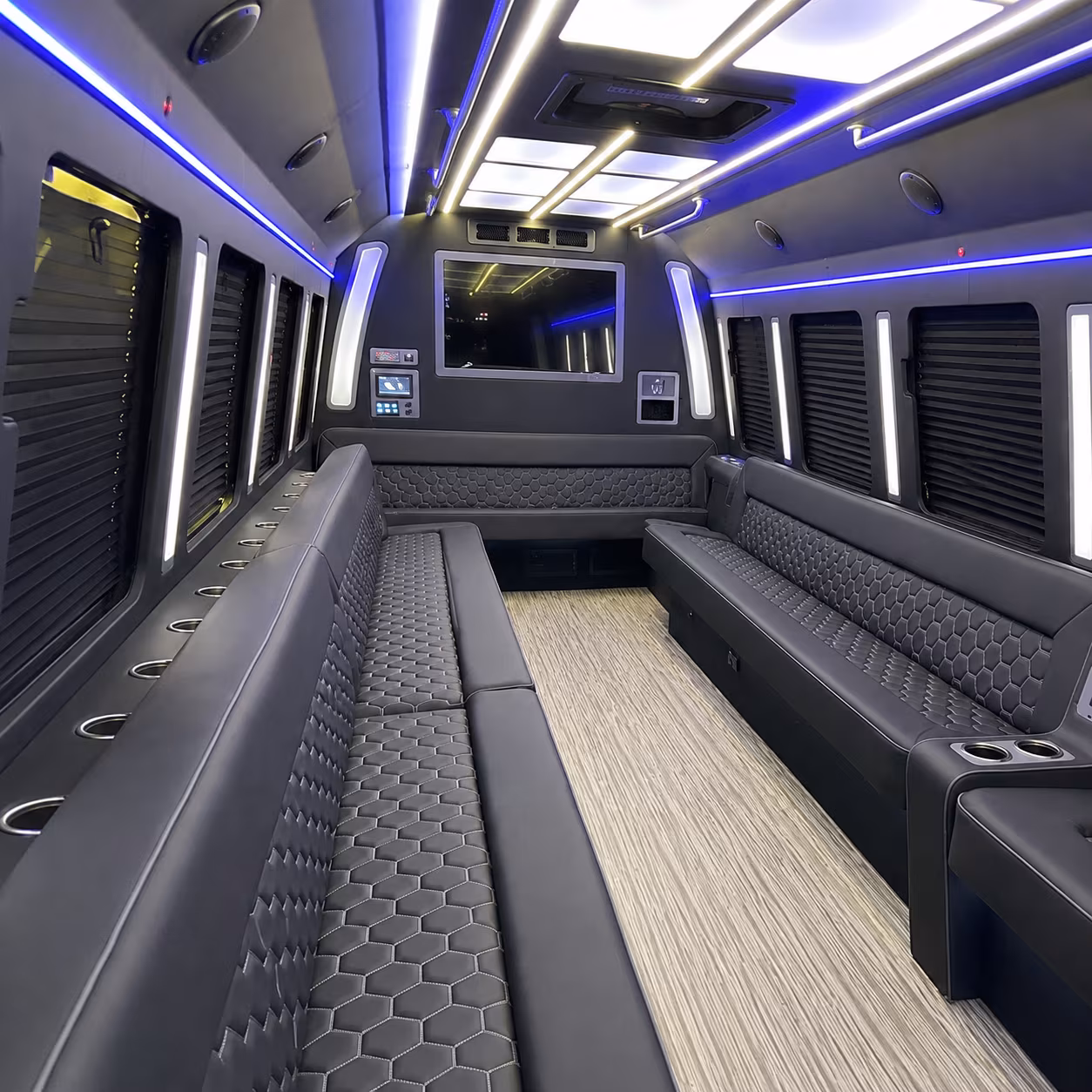 queens 40 passenger party bus inside