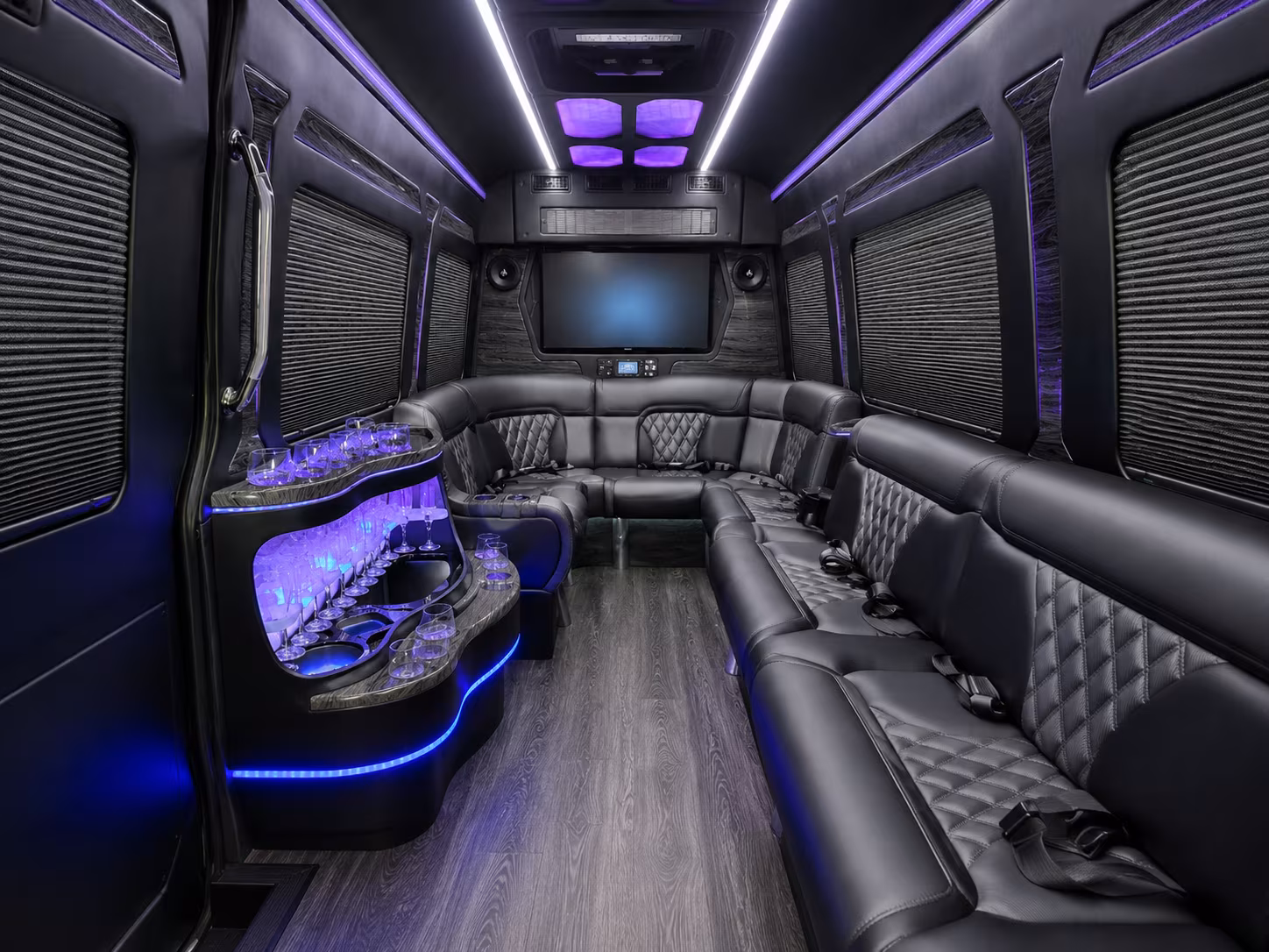 queens 50 passenger party bus inside