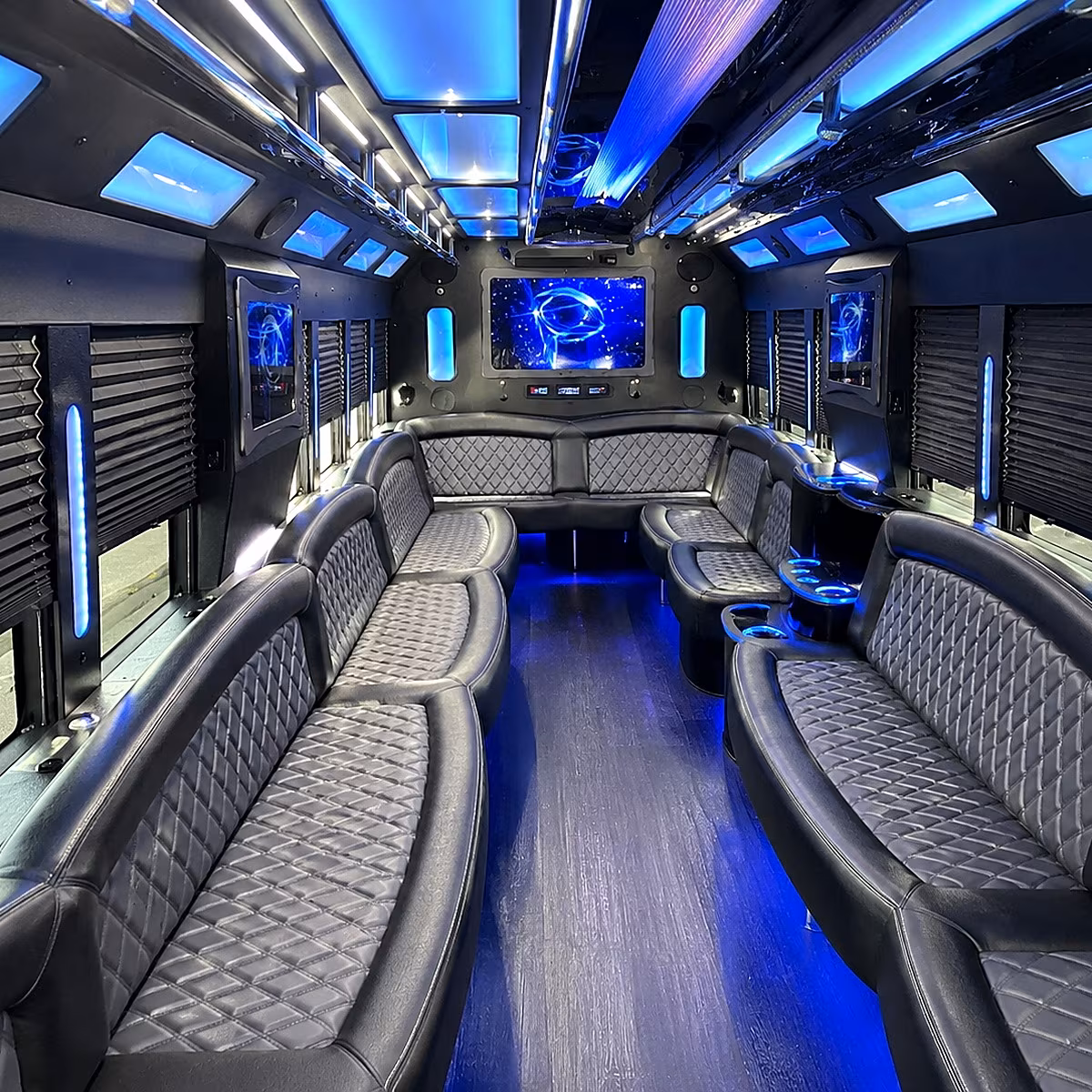 queens 50 passenger party bus interior